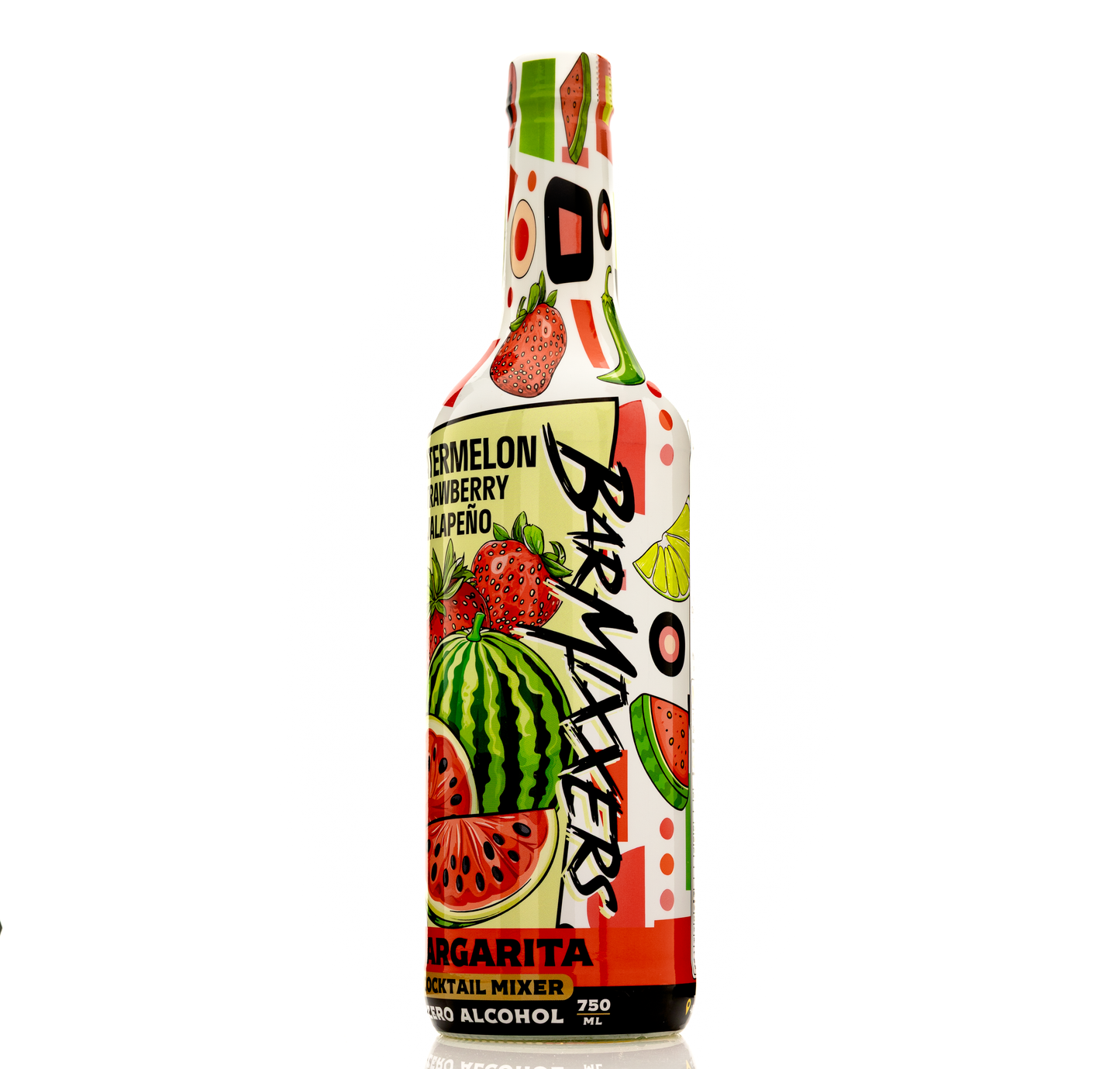 Barmixxers Premium Spicy Watermelon Strawberry Jalapeño Margarita Mix, Fresh - Pressed Watermelon & Strawberry, Agave, Natural Ingredients, Lots of Flavor, Ready to Use, 750 ML
