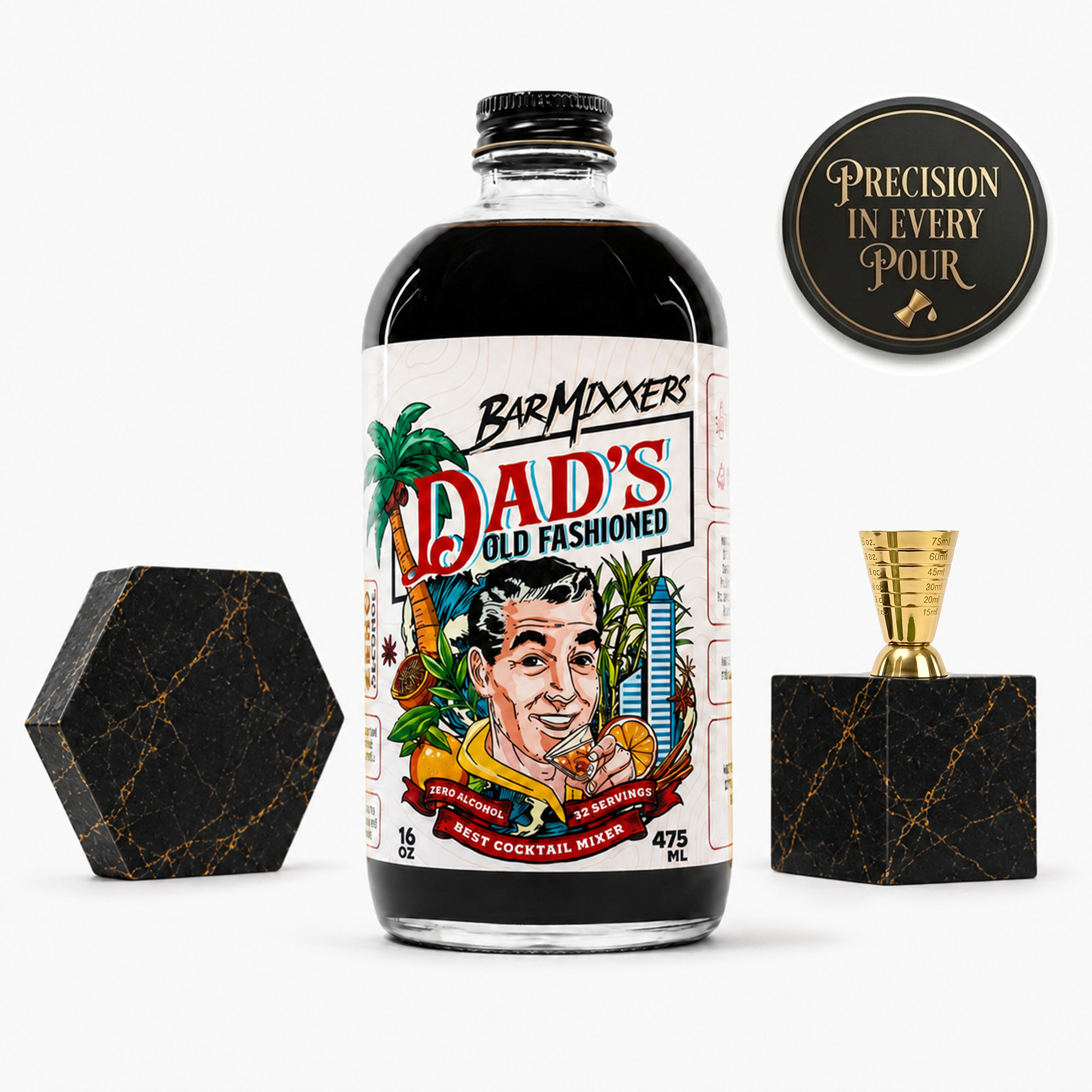 BarMixxers Premium Dad's Old Fashioned Elixir | Zero-Proof Botanical Beverage Base | 16oz